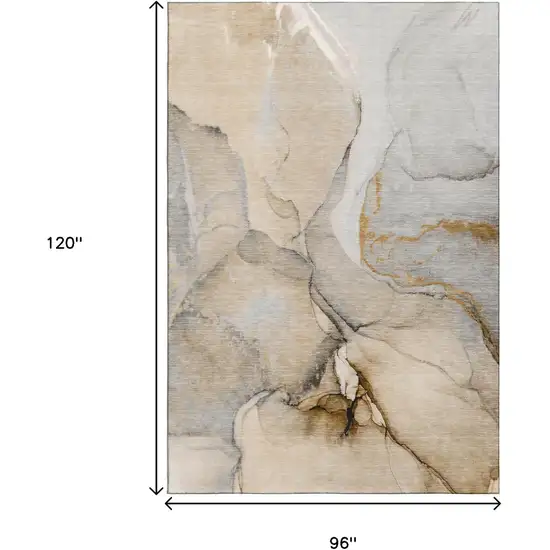 Beige Brown And Ivory Abstract Washable Area Rug With UV Protection Photo 7