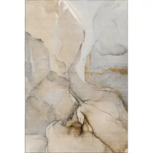 Photo of Beige Brown And Ivory Abstract Washable Area Rug With UV Protection