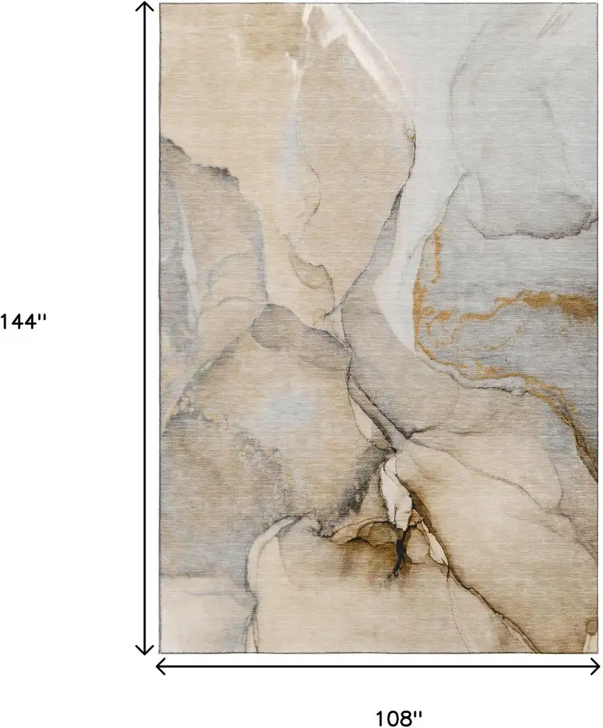 Beige Brown And Ivory Abstract Washable Area Rug With UV Protection Photo 3