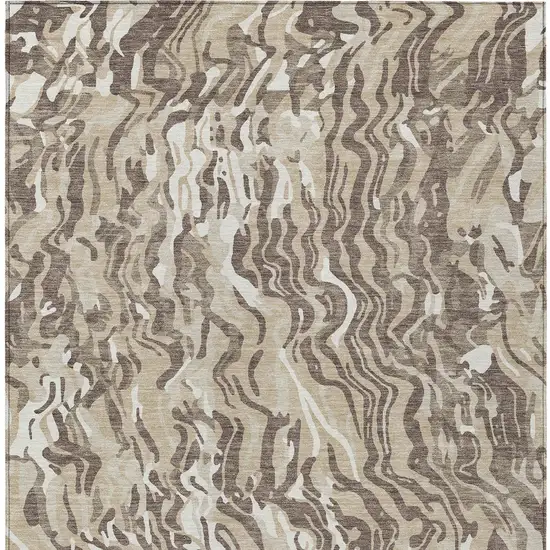 Beige Brown And Ivory Abstract Washable Indoor Outdoor Area Rug Photo 6