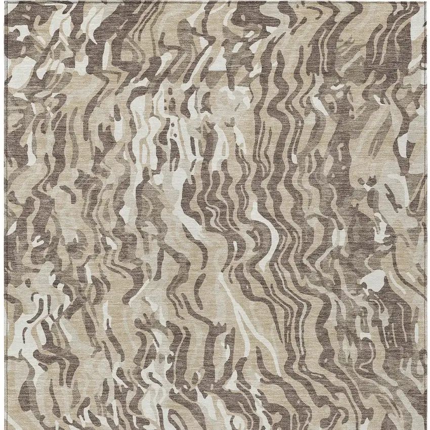 Beige Brown And Ivory Abstract Washable Indoor Outdoor Area Rug Photo 6