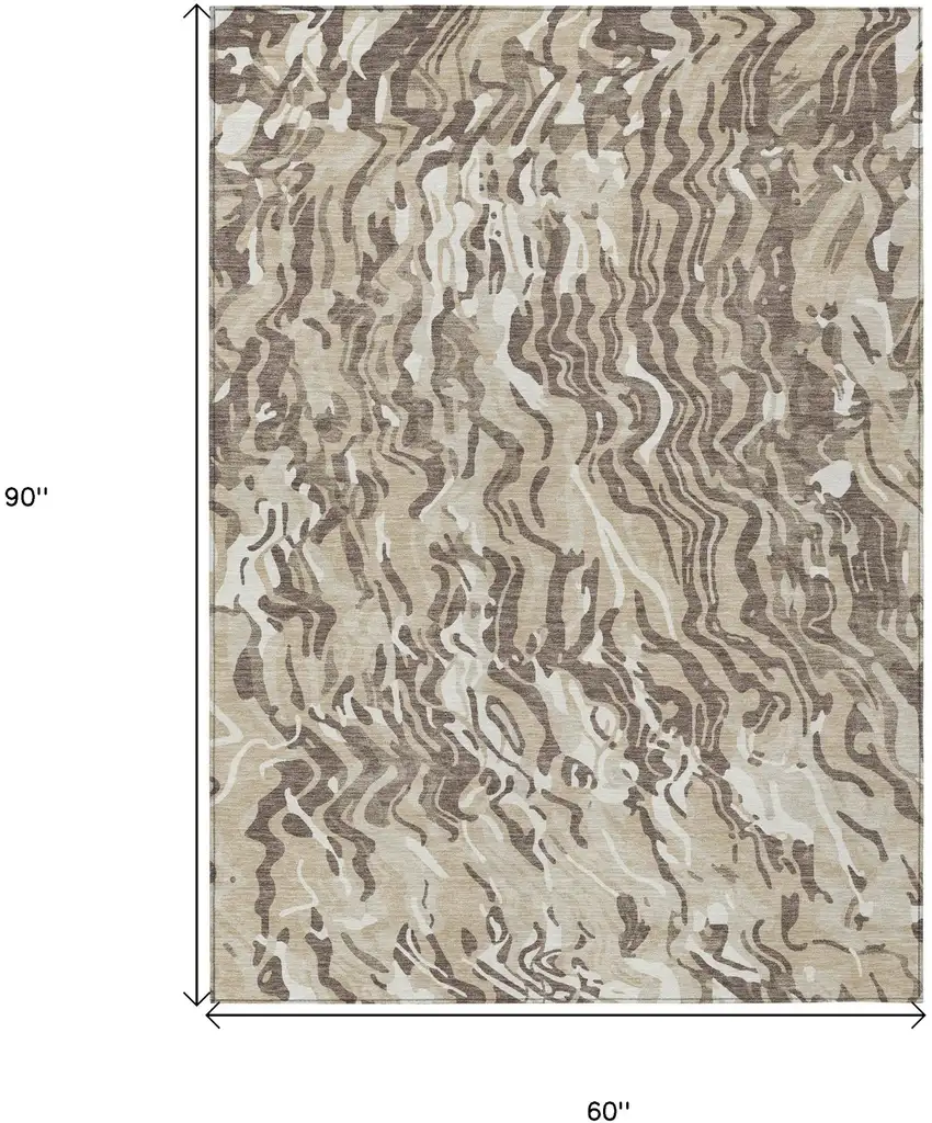 Beige Brown And Ivory Abstract Washable Indoor Outdoor Area Rug Photo 3
