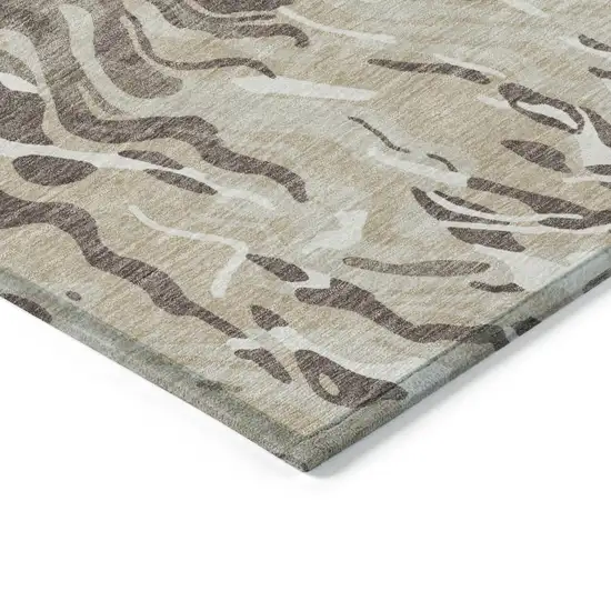 Beige Brown And Ivory Abstract Washable Indoor Outdoor Area Rug Photo 5