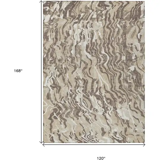Beige Brown And Ivory Abstract Washable Indoor Outdoor Area Rug Photo 3