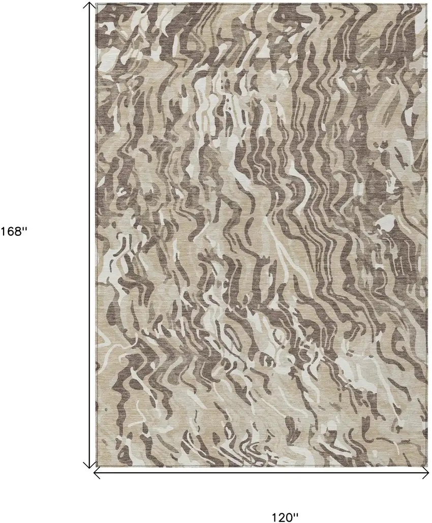 Beige Brown And Ivory Abstract Washable Indoor Outdoor Area Rug Photo 3