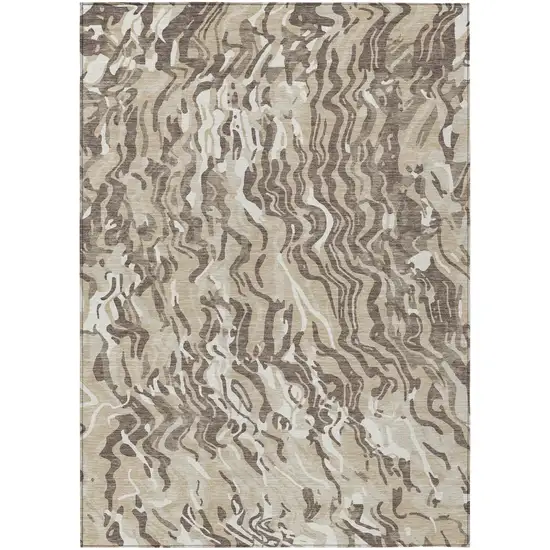 Beige Brown And Ivory Abstract Washable Indoor Outdoor Area Rug Photo 2