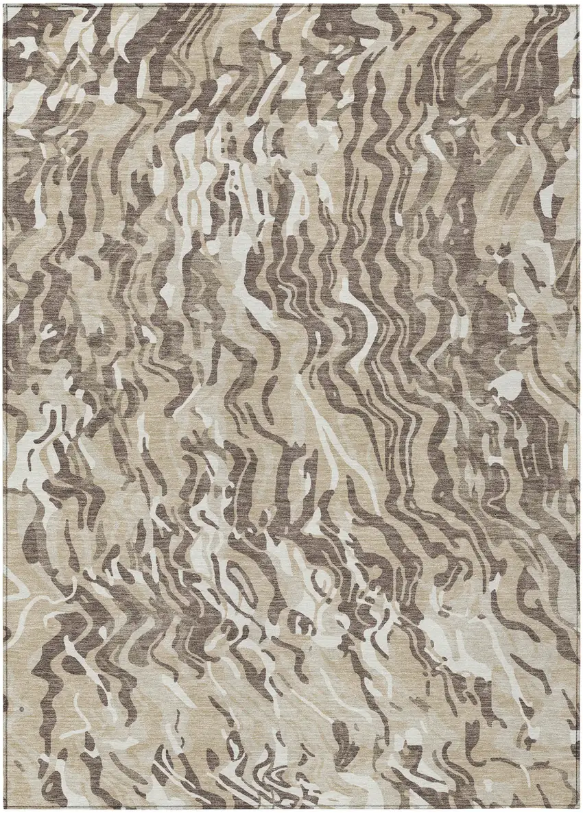 Beige Brown And Ivory Abstract Washable Indoor Outdoor Area Rug Photo 2