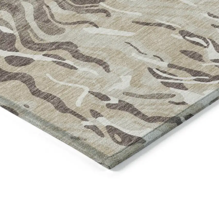 Beige Brown And Ivory Abstract Washable Indoor Outdoor Area Rug Photo 5