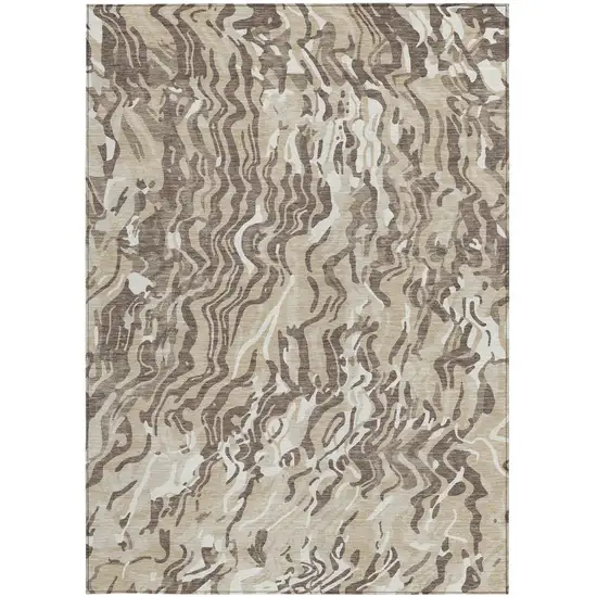 Beige Brown And Ivory Abstract Washable Indoor Outdoor Area Rug Photo 7