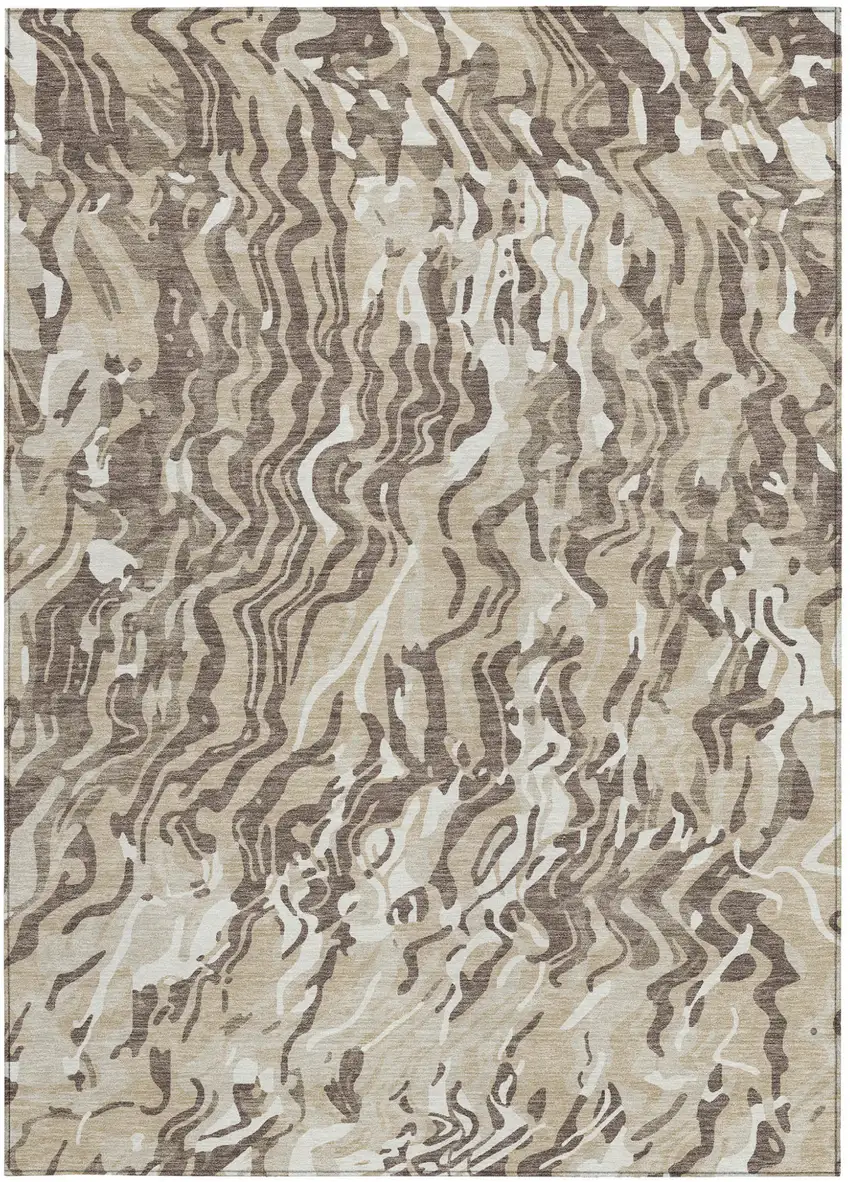 Beige Brown And Ivory Abstract Washable Indoor Outdoor Area Rug Photo 7