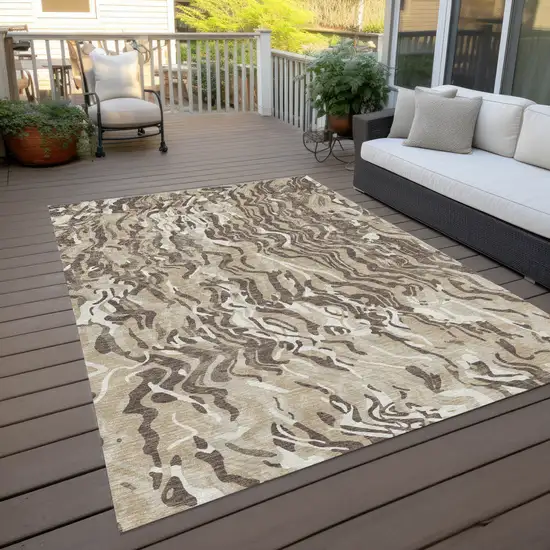 Beige Brown And Ivory Abstract Washable Indoor Outdoor Area Rug Photo 8