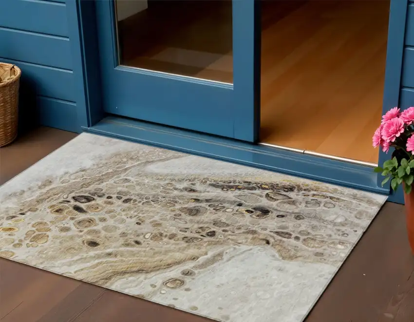 Beige Brown And Ivory Abstract Washable Indoor Outdoor Area Rug Photo 2