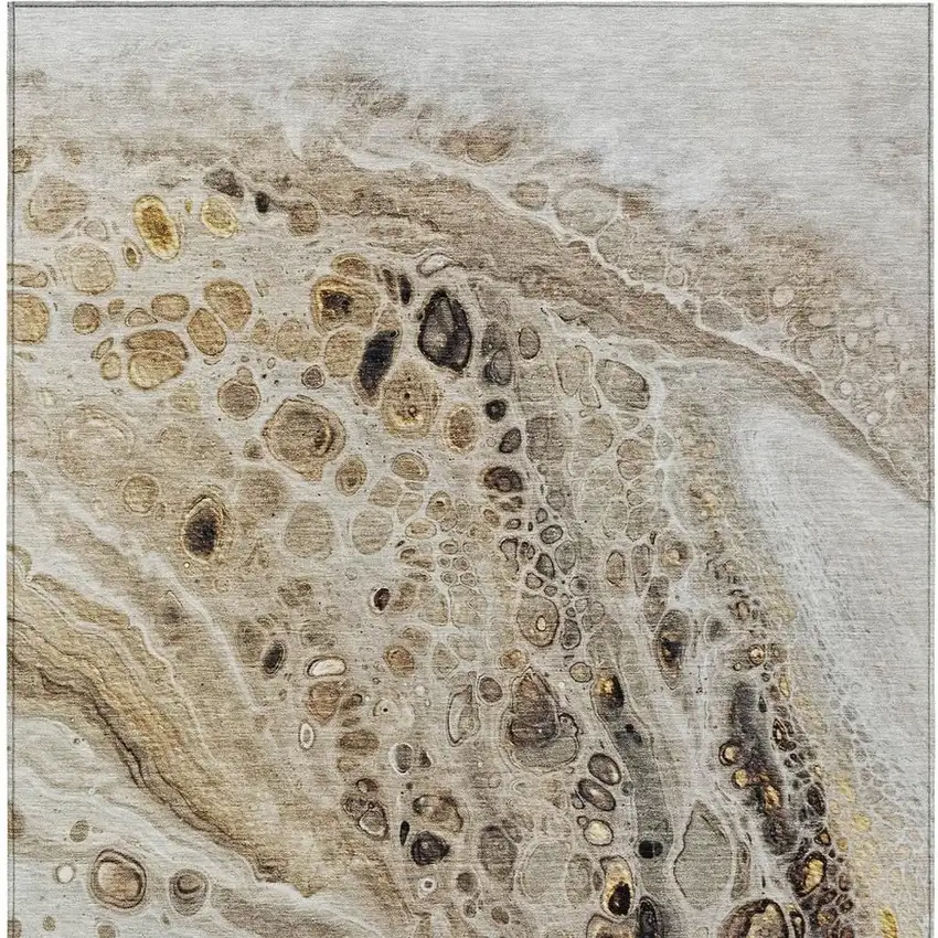 Beige Brown And Ivory Abstract Washable Indoor Outdoor Area Rug Photo 4