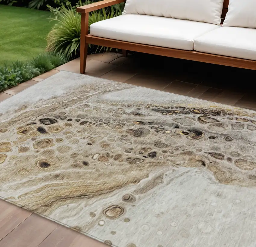 Beige Brown And Ivory Abstract Washable Indoor Outdoor Area Rug Photo 2