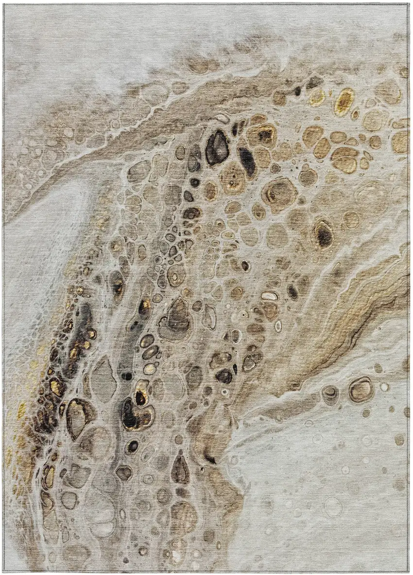 Beige Brown And Ivory Abstract Washable Indoor Outdoor Area Rug Photo 4