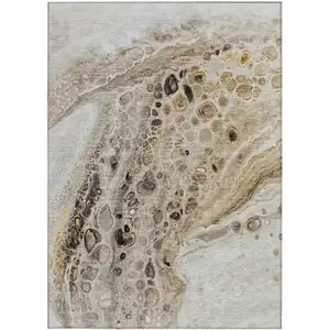 Photo of Beige Brown And Ivory Abstract Washable Indoor Outdoor Area Rug