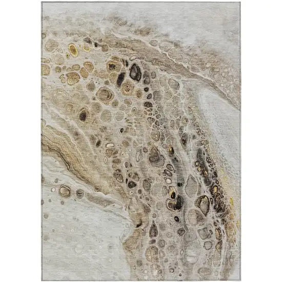 Beige Brown And Ivory Abstract Washable Indoor Outdoor Area Rug Photo 8