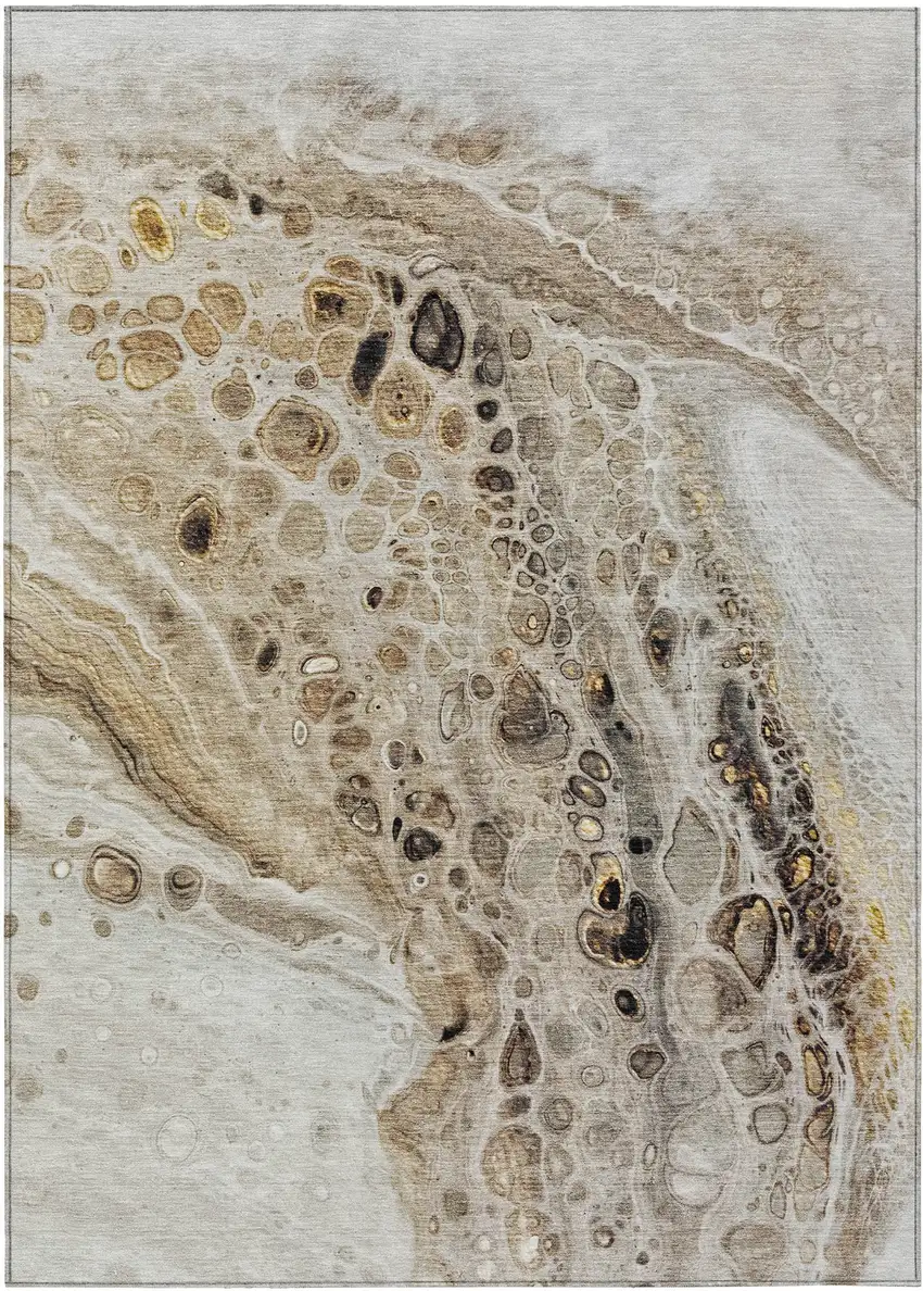 Beige Brown And Ivory Abstract Washable Indoor Outdoor Area Rug Photo 8