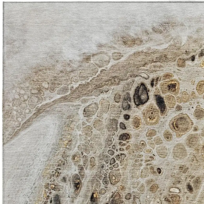 Beige Brown And Ivory Abstract Washable Indoor Outdoor Area Rug Photo 3