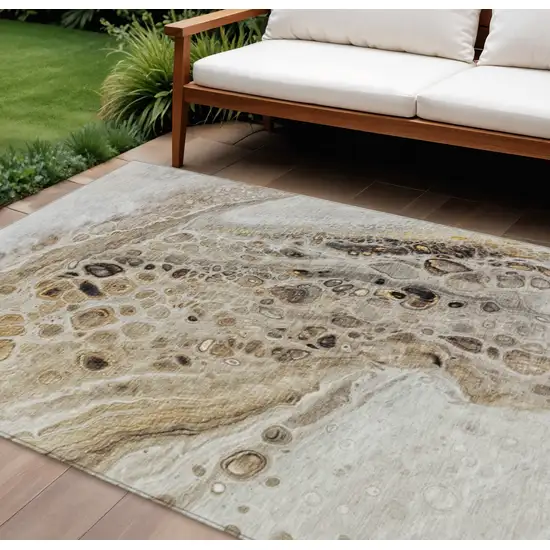 Beige Brown And Ivory Abstract Washable Indoor Outdoor Area Rug Photo 2