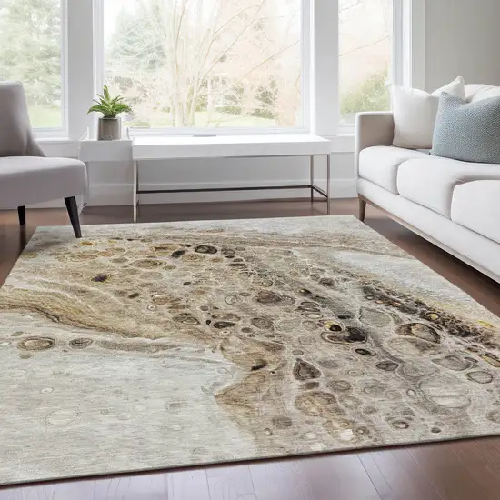 Beige Brown And Ivory Abstract Washable Indoor Outdoor Area Rug Photo 6