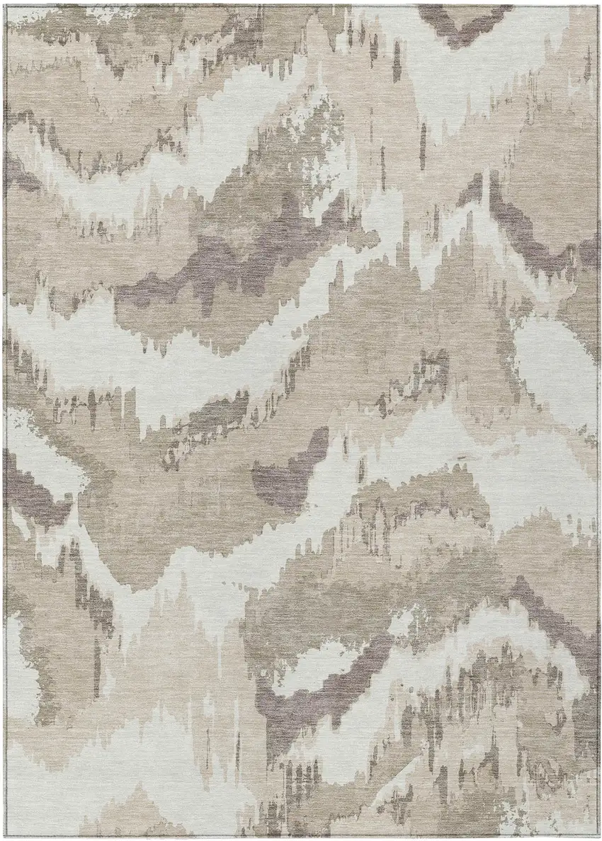 Beige Brown And Ivory Abstract Washable Indoor Outdoor Area Rug Photo 2