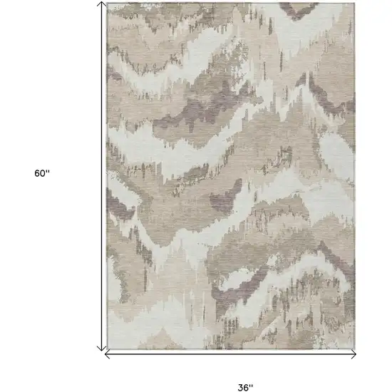 Beige Brown And Ivory Abstract Washable Indoor Outdoor Area Rug Photo 3