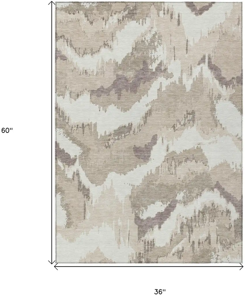 Beige Brown And Ivory Abstract Washable Indoor Outdoor Area Rug Photo 3