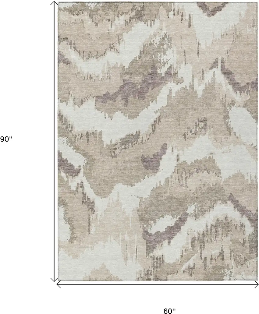 Beige Brown And Ivory Abstract Washable Indoor Outdoor Area Rug Photo 3