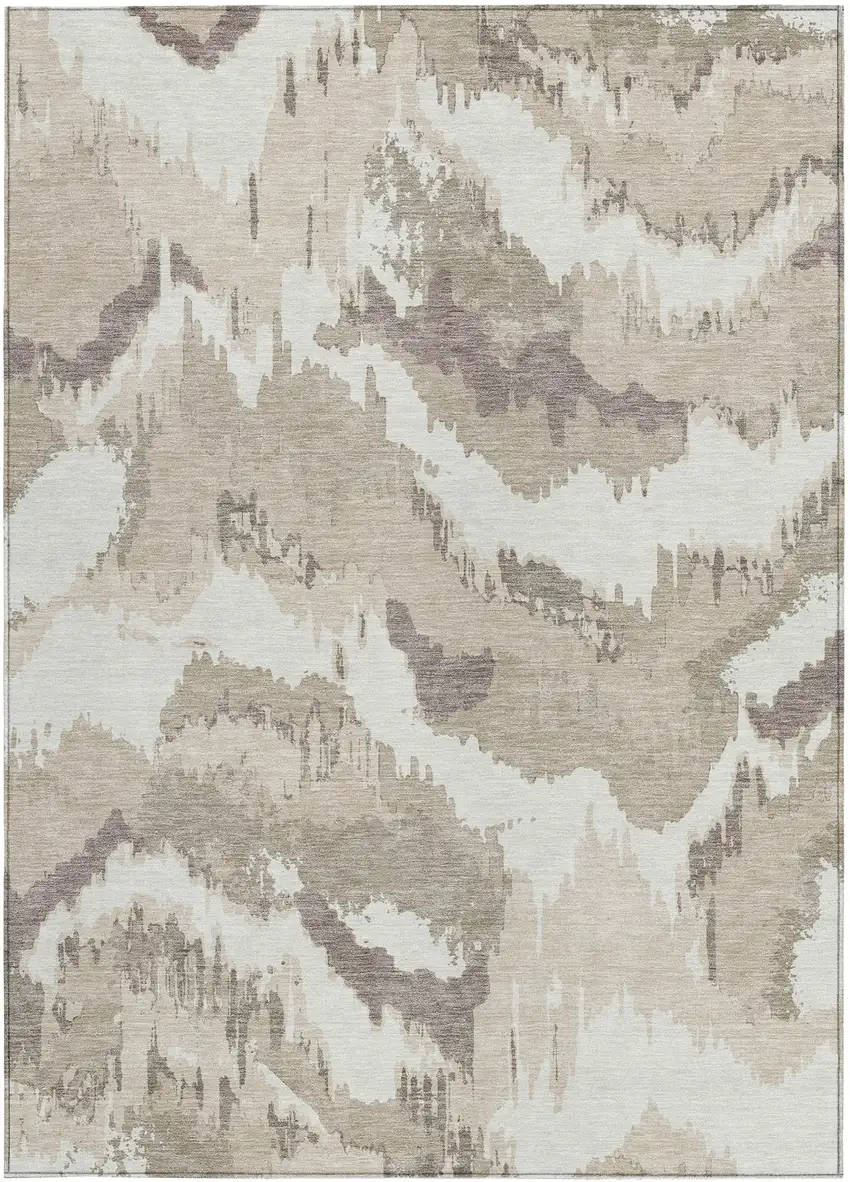 Beige Brown And Ivory Abstract Washable Indoor Outdoor Area Rug Photo 8