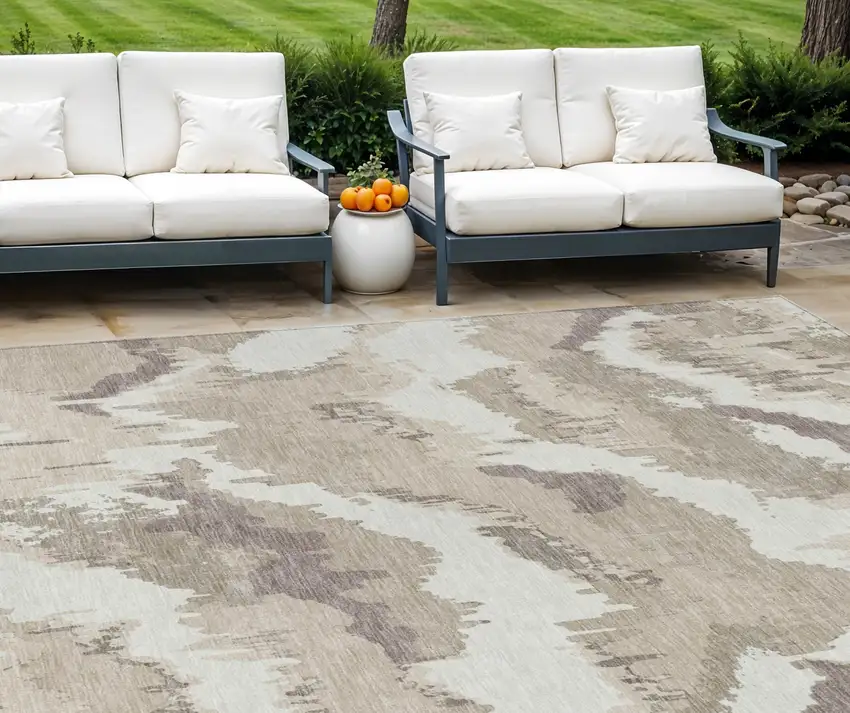 Beige Brown And Ivory Abstract Washable Indoor Outdoor Area Rug Photo 1