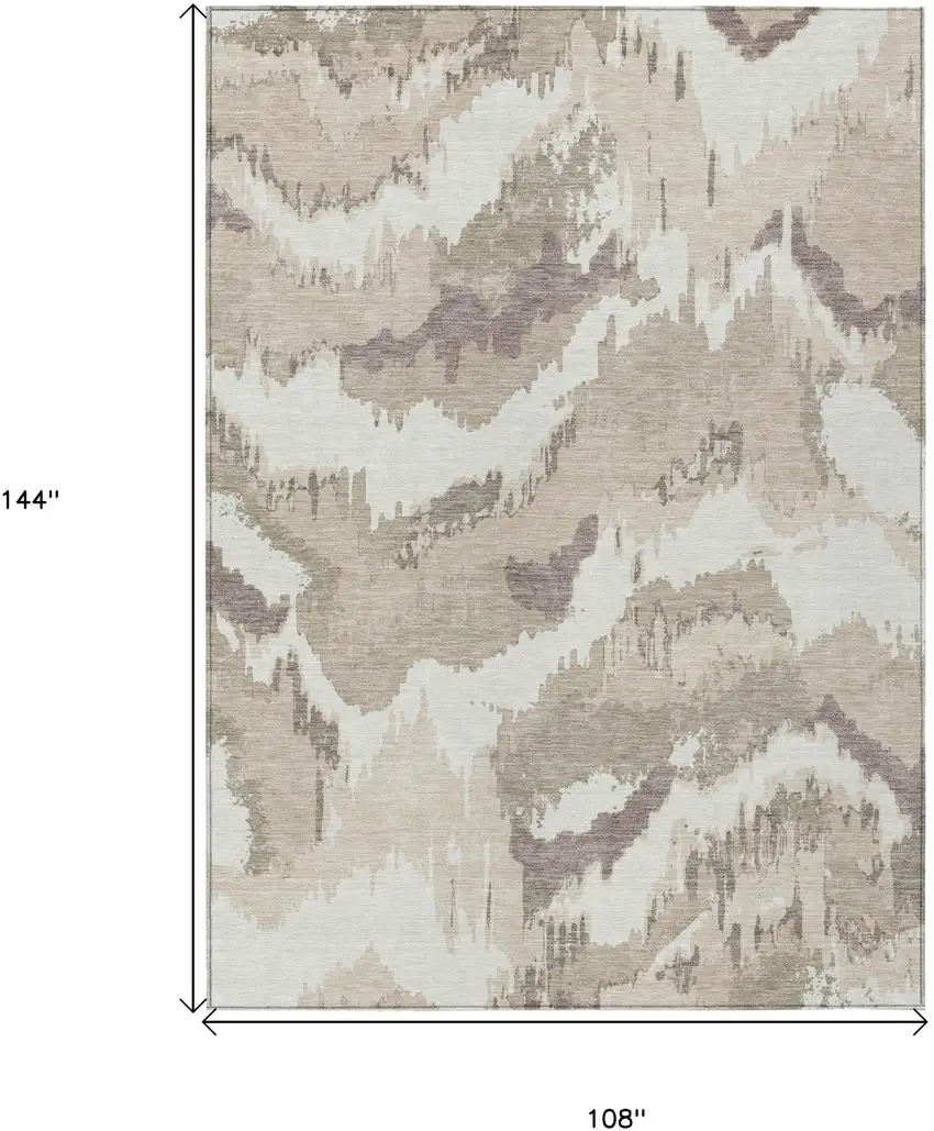 Beige Brown And Ivory Abstract Washable Indoor Outdoor Area Rug Photo 3