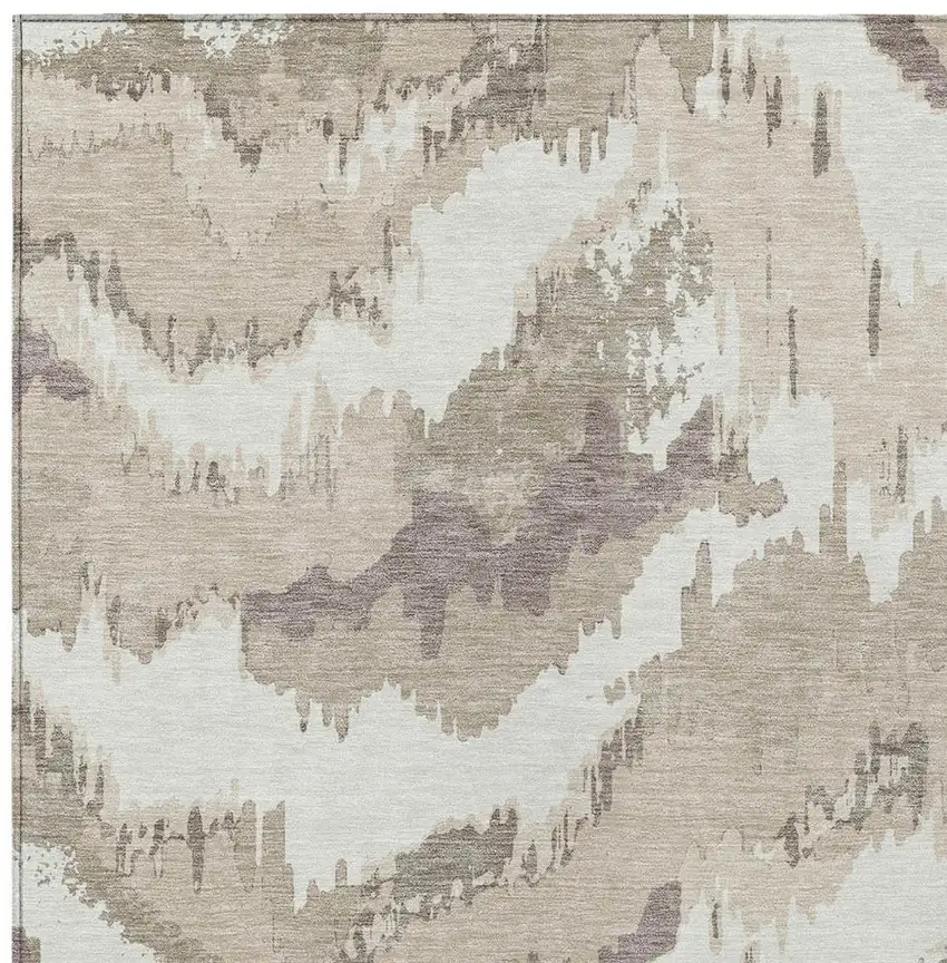 Beige Brown And Ivory Abstract Washable Indoor Outdoor Area Rug Photo 6