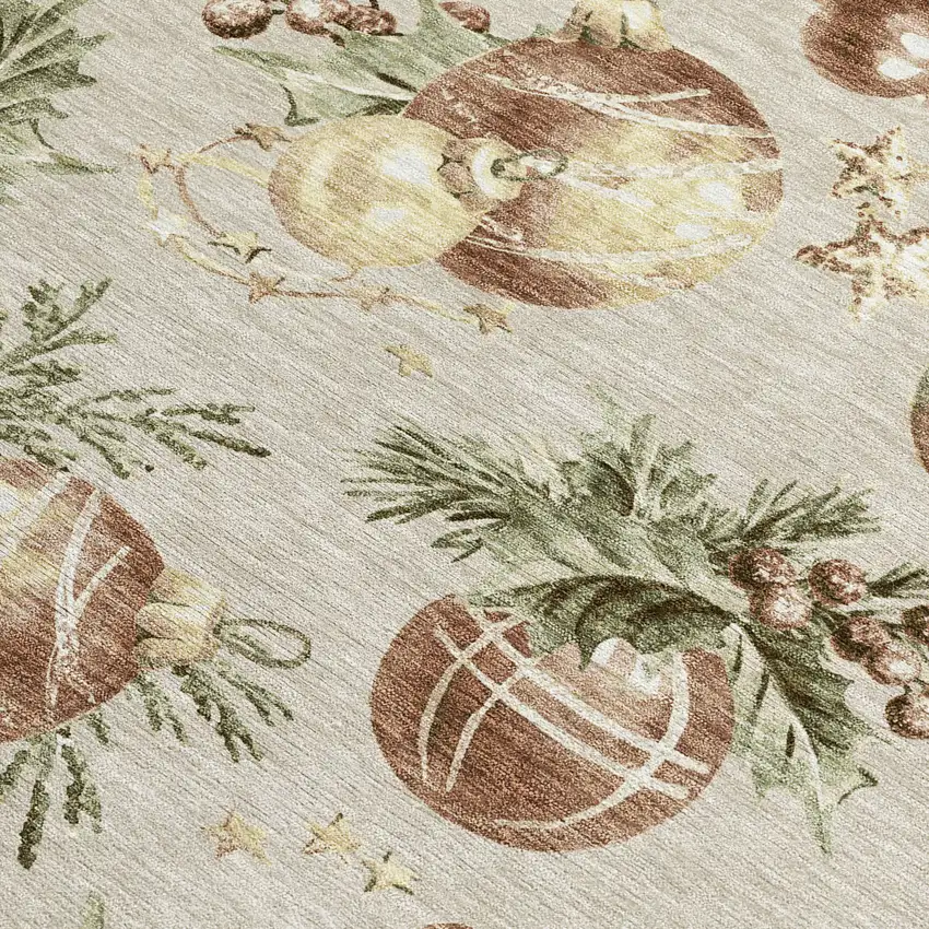 Beige Brown And Ivory Botanical Leaves Washable Indoor Outdoor Area Rug Photo 3