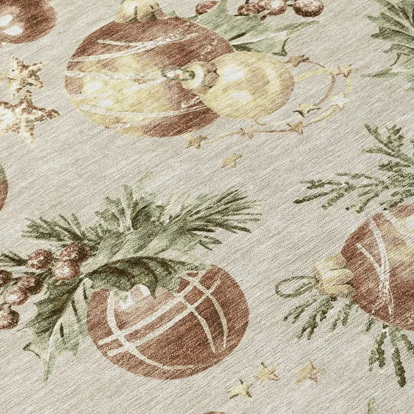 Beige Brown And Ivory Botanical Leaves Washable Indoor Outdoor Area Rug Photo 1