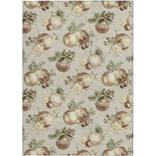 Beige Brown And Ivory Botanical Leaves Washable Indoor Outdoor Area Rug Photo 9