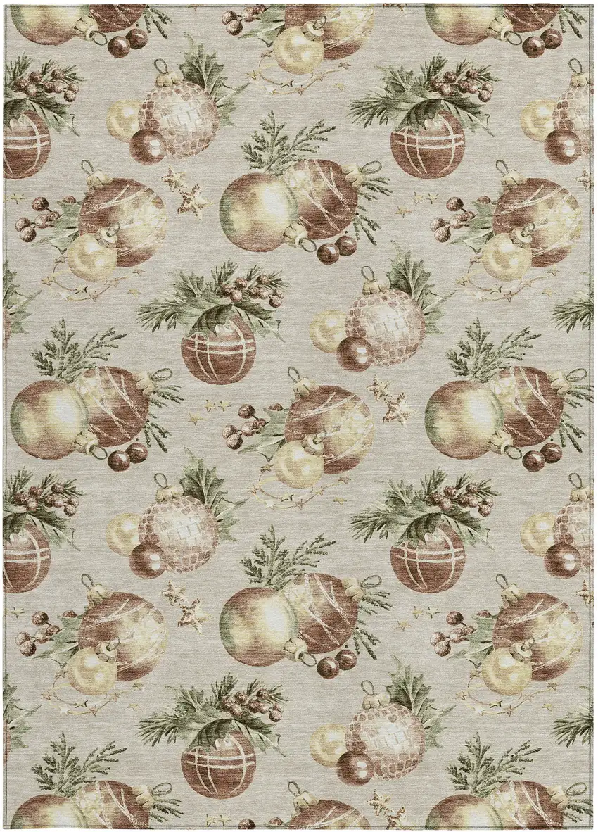 Beige Brown And Ivory Botanical Leaves Washable Indoor Outdoor Area Rug Photo 9