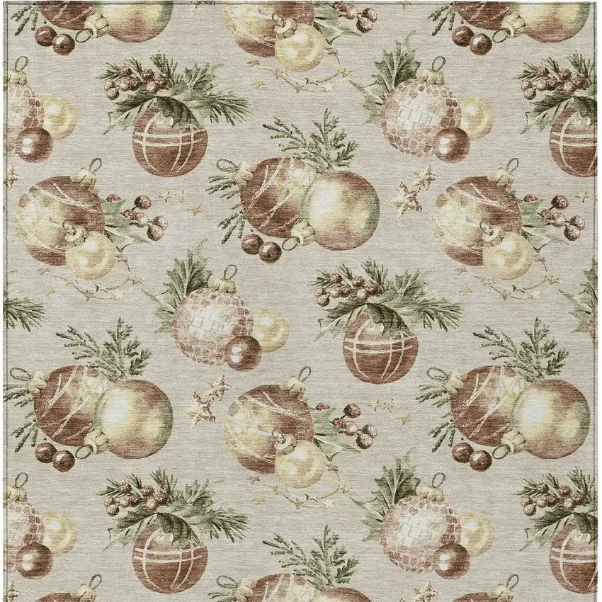 Beige Brown And Ivory Botanical Leaves Washable Indoor Outdoor Area Rug Photo 8