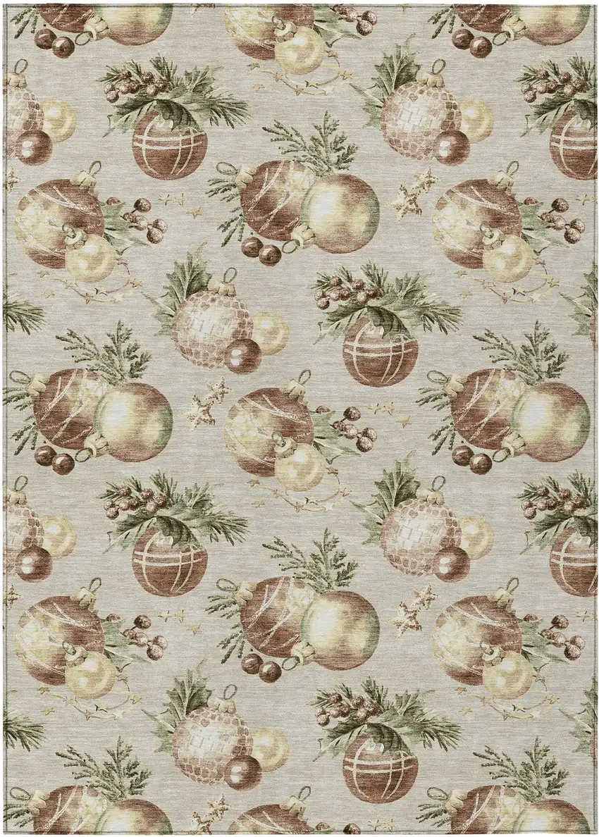 Beige Brown And Ivory Botanical Leaves Washable Indoor Outdoor Area Rug Photo 7