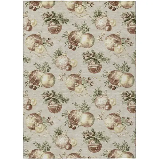 Beige Brown And Ivory Botanical Leaves Washable Indoor Outdoor Area Rug Photo 8