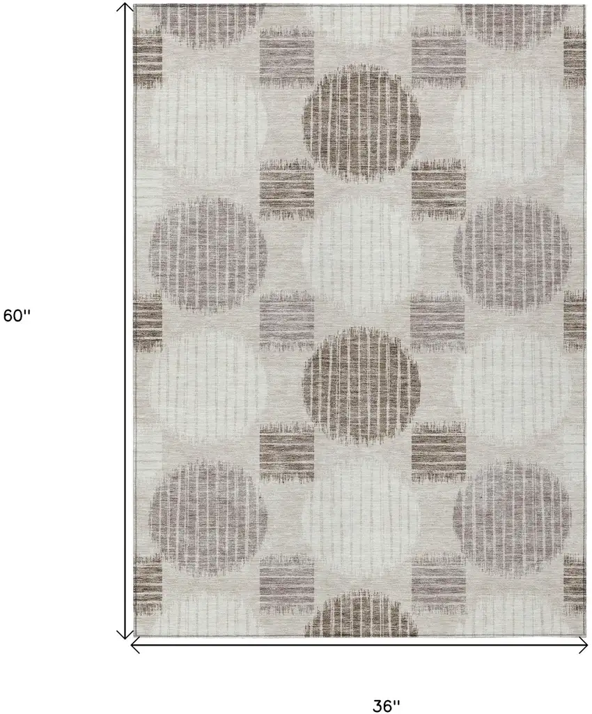 Beige Brown And Ivory Geometric Washable Indoor Outdoor Area Rug Photo 3