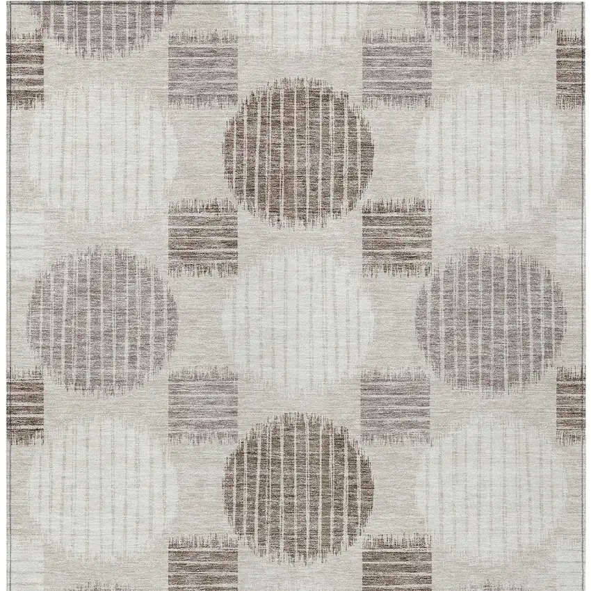 Beige Brown And Ivory Geometric Washable Indoor Outdoor Area Rug Photo 7