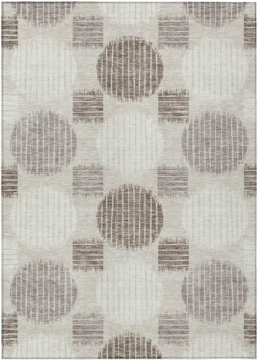 Beige Brown And Ivory Geometric Washable Indoor Outdoor Area Rug Photo 2