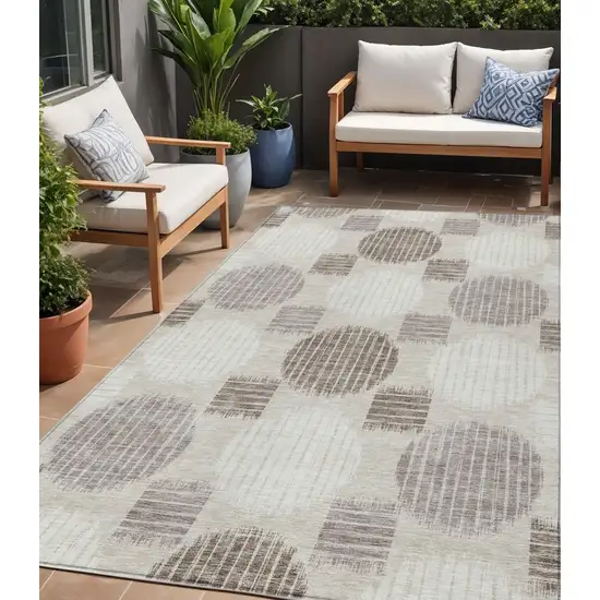 Beige Brown And Ivory Geometric Washable Indoor Outdoor Area Rug Photo 1