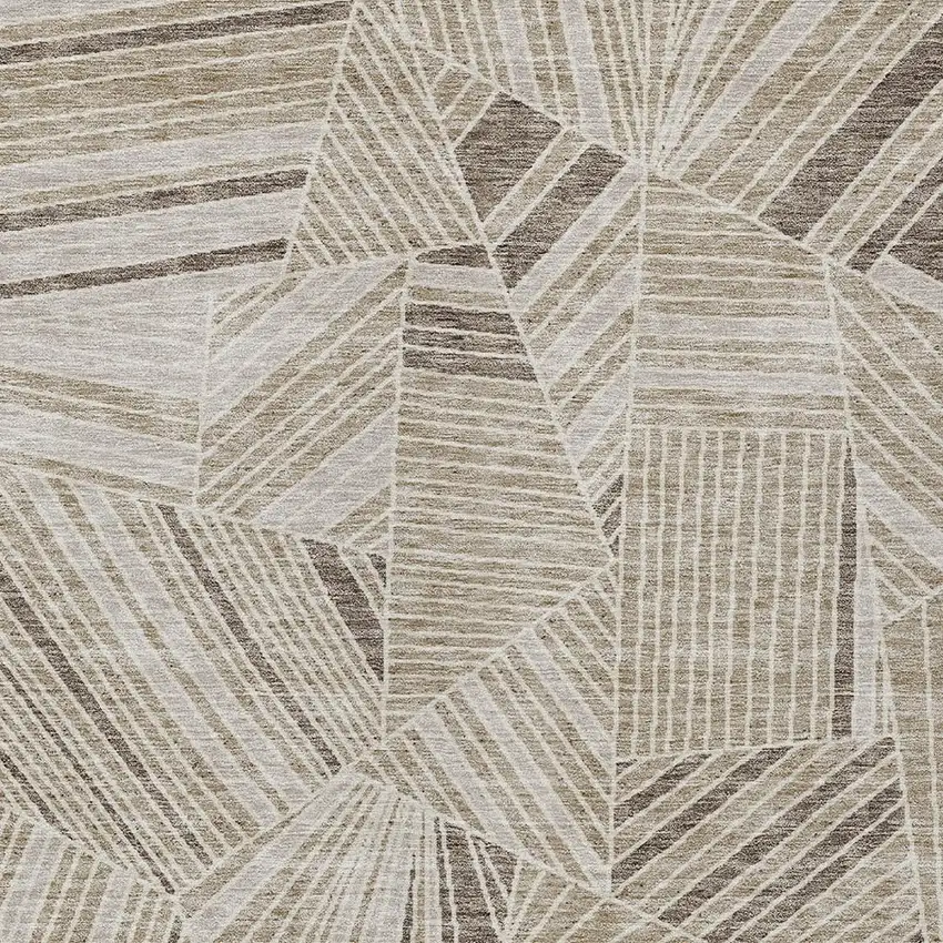 Beige Brown And Ivory Geometric Washable Indoor Outdoor Area Rug Photo 7
