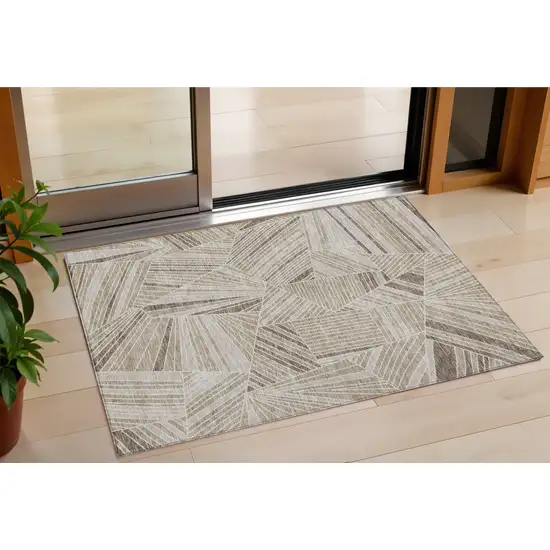 Beige Brown And Ivory Geometric Washable Indoor Outdoor Area Rug Photo 1