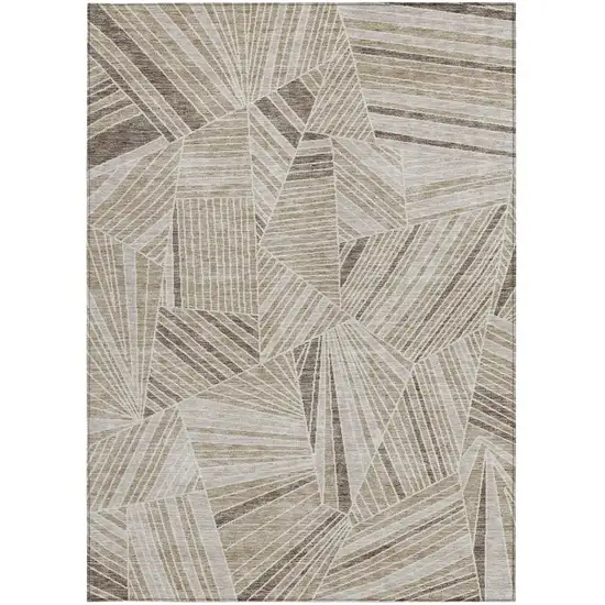Beige Brown And Ivory Geometric Washable Indoor Outdoor Area Rug Photo 7