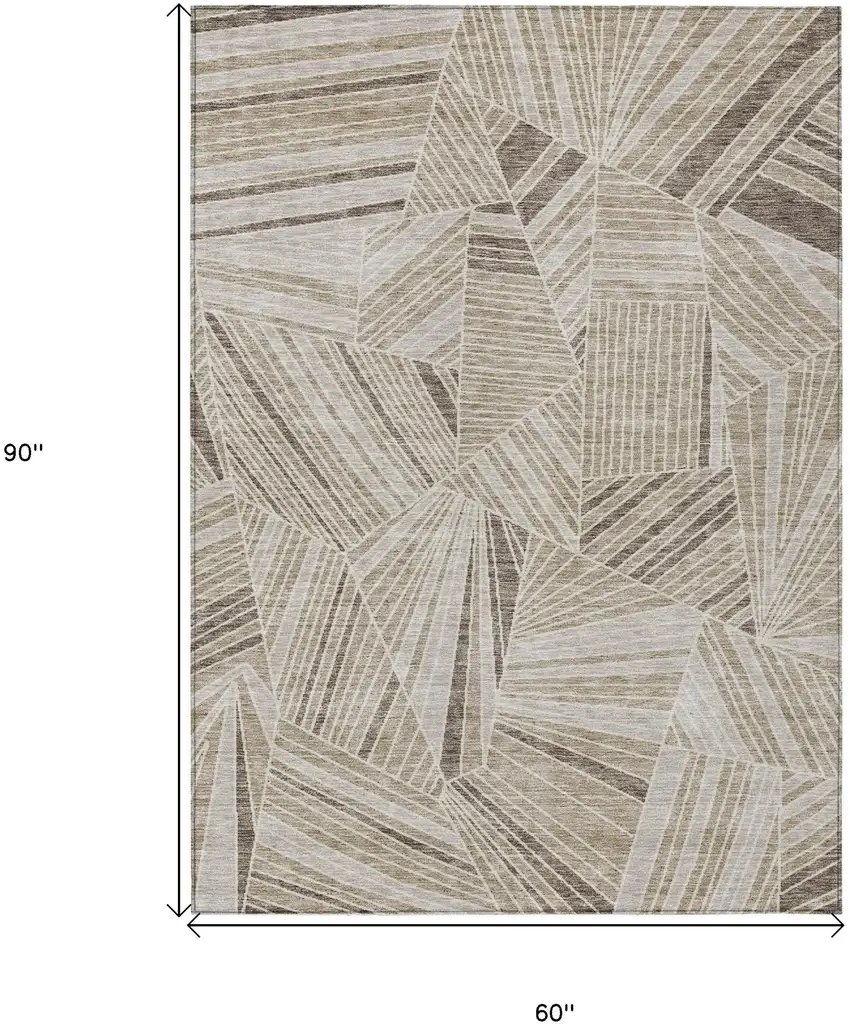 Beige Brown And Ivory Geometric Washable Indoor Outdoor Area Rug Photo 3