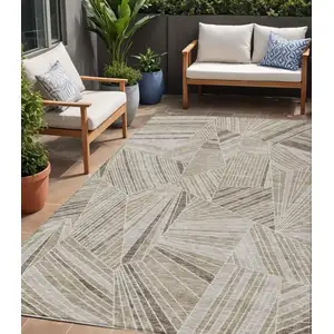 Photo of Beige Brown And Ivory Geometric Washable Indoor Outdoor Area Rug