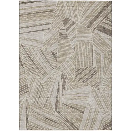 Beige Brown And Ivory Geometric Washable Indoor Outdoor Area Rug Photo 2